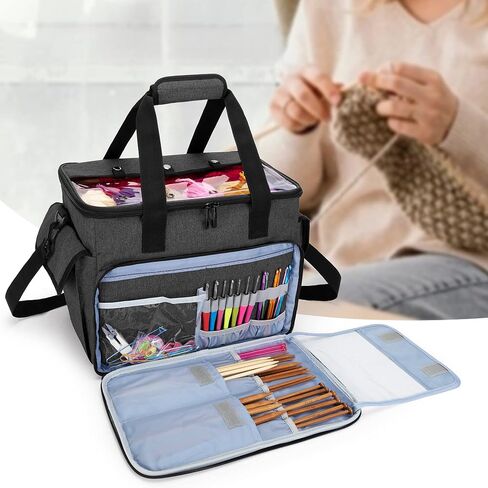 CURMIO Knitting Bag, Yarn Storage Tote with Compartments for Knitting Needles, Crochet Hooks, Knitting Project and Accessories, Bag Only, Dandelion in Saudi Arabia