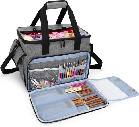 CURMIO Knitting Bag, Yarn Storage Tote with Compartments for Knitting Needles, Crochet Hooks, Knitting Project and Accessories, Bag Only, Dandelion in Kuwait