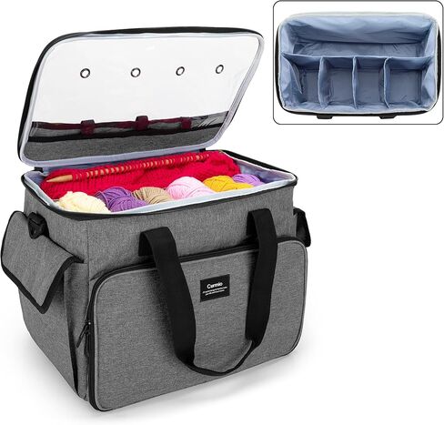 CURMIO Knitting Bag, Yarn Storage Tote with Compartments for Knitting Needles, Crochet Hooks, Knitting Project and Accessories, Bag Only, Dandelion in Kuwait