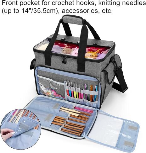 CURMIO Knitting Bag, Yarn Storage Tote with Compartments for Knitting Needles, Crochet Hooks, Knitting Project and Accessories, Bag Only, Dandelion in Kuwait