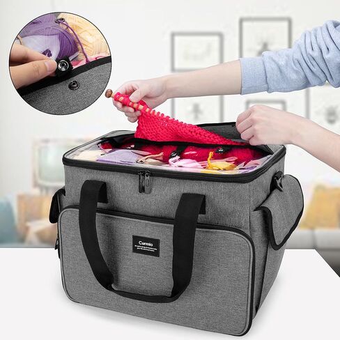 CURMIO Knitting Bag, Yarn Storage Tote with Compartments for Knitting Needles, Crochet Hooks, Knitting Project and Accessories, Bag Only, Dandelion in Kuwait
