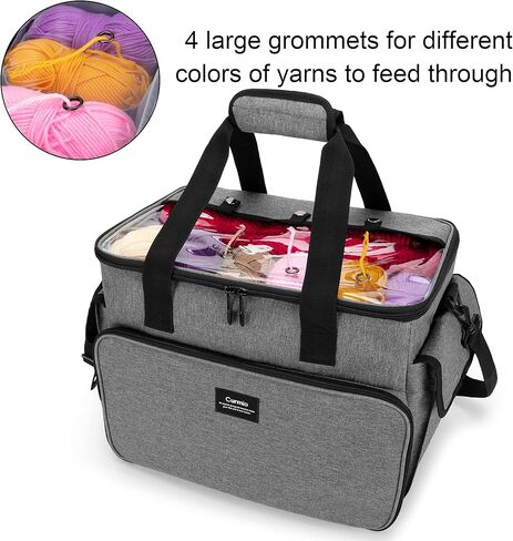 CURMIO Knitting Bag, Yarn Storage Tote with Compartments for Knitting Needles, Crochet Hooks, Knitting Project and Accessories, Bag Only, Dandelion in Kuwait