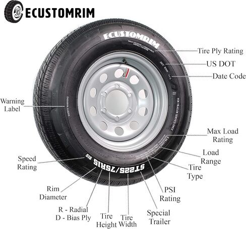 eCustomRim إطار مقطورة مثبت على الحافة مكون من قطعتين ST175/80D13 175/80 13 5-4.5 عجلة فضية - ضمان لمدة عامين مع جانب الطريق مجانًا in Kuwait
