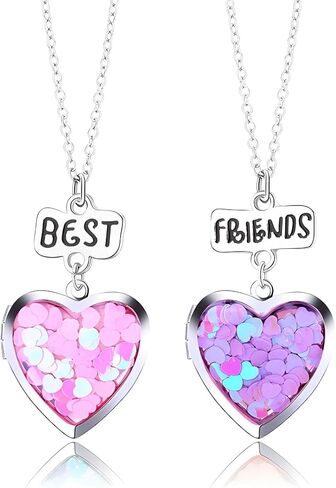 Lezmoii قلادة القلب المنجد الذي يحمل صورة الصورة داخل قلادة الصداقة أفضل هدية قلادة صديق للنساء الفتيات قلادة BFF لمدة 2 in Kuwait