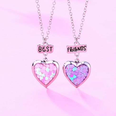 Lezmoii قلادة القلب المنجد الذي يحمل صورة الصورة داخل قلادة الصداقة أفضل هدية قلادة صديق للنساء الفتيات قلادة BFF لمدة 2 in Kuwait