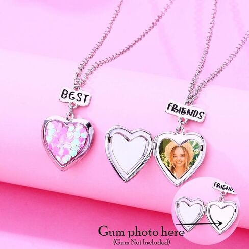 Lezmoii قلادة القلب المنجد الذي يحمل صورة الصورة داخل قلادة الصداقة أفضل هدية قلادة صديق للنساء الفتيات قلادة BFF لمدة 2 in Kuwait