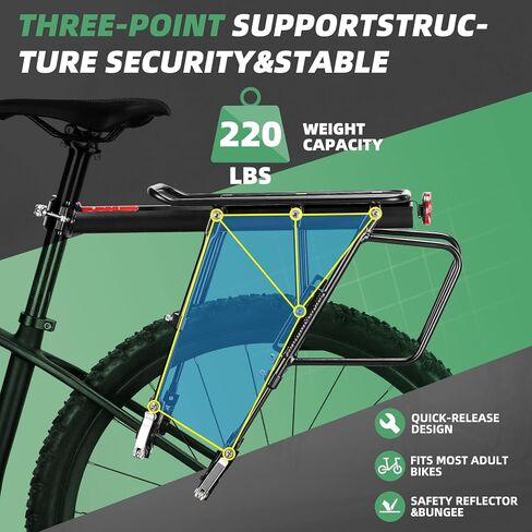رف الدراجة الخلفي من WEST BIKING - تحميل 220 رطلًا، رفوف شحن عالمية قابلة للتعديل من سبائك الألومنيوم للدراجة، رف خلفي لأمتعة الدراجة خفيف الوزن مقاوم للماء مع تصميم سريع الاتصال لدراجة الطريق، MTB، Ebikes in Saudi Arabia