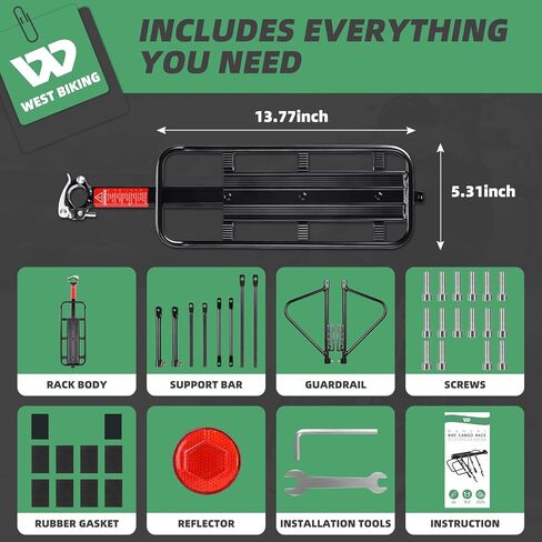 رف الدراجة الخلفي من WEST BIKING - تحميل 220 رطلًا، رفوف شحن عالمية قابلة للتعديل من سبائك الألومنيوم للدراجة، رف خلفي لأمتعة الدراجة خفيف الوزن مقاوم للماء مع تصميم سريع الاتصال لدراجة الطريق، MTB، Ebikes in Kuwait