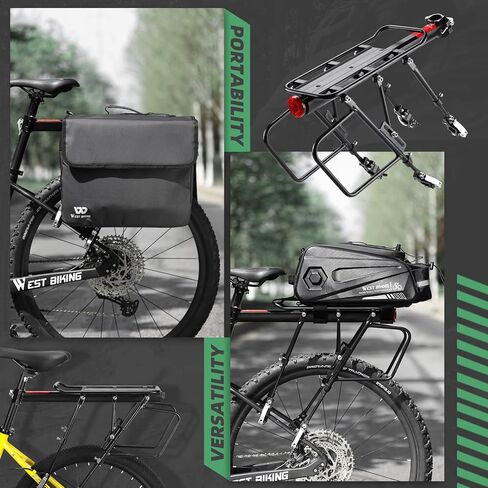 رف الدراجة الخلفي من WEST BIKING - تحميل 220 رطلًا، رفوف شحن عالمية قابلة للتعديل من سبائك الألومنيوم للدراجة، رف خلفي لأمتعة الدراجة خفيف الوزن مقاوم للماء مع تصميم سريع الاتصال لدراجة الطريق، MTB، Ebikes in Kuwait