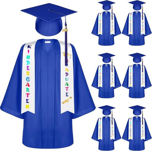 6 Sets Matte Kindergarten Graduation Gown Cap Set with 2024 Tassel Stole Certificate Graduation Gifts Bracelet in Saudi Arabia