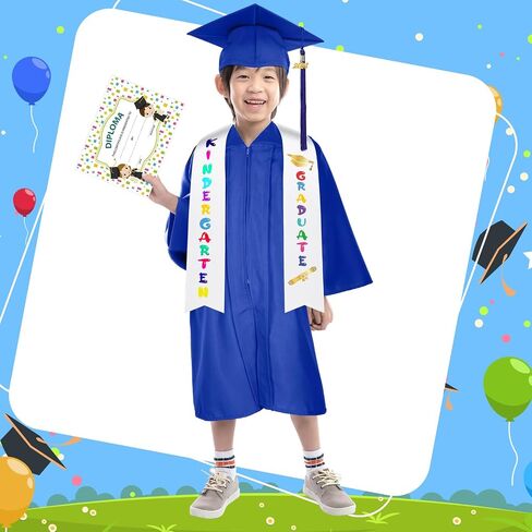 6 Sets Matte Kindergarten Graduation Gown Cap Set with 2024 Tassel Stole Certificate Graduation Gifts Bracelet in Saudi Arabia