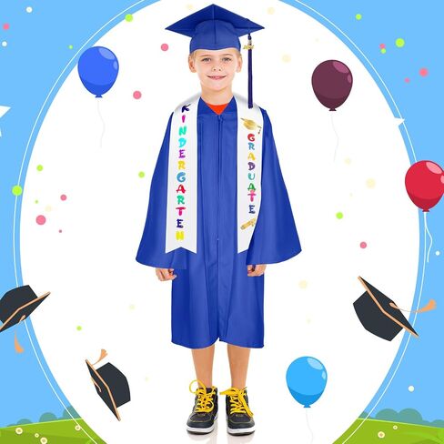 6 Sets Matte Kindergarten Graduation Gown Cap Set with 2024 Tassel Stole Certificate Graduation Gifts Bracelet in Saudi Arabia