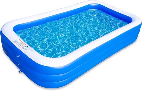 Sumbee Inflatable Swimming Kiddie Pool for Adults Kids Ages 6-12, Size 120" X 72" X 22" Large Blow Up Pool for Family Backyard Outdoor Toddler,Big Rectangle Pool for Children,Full-Sized,Blue in Saudi Arabia