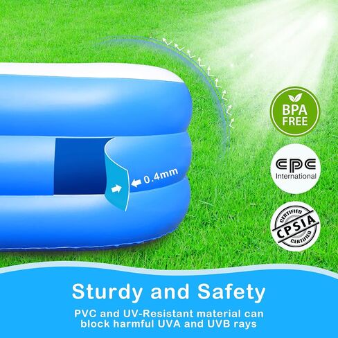 Sumbee Inflatable Swimming Kiddie Pool for Adults Kids Ages 6-12, Size 120" X 72" X 22" Large Blow Up Pool for Family Backyard Outdoor Toddler,Big Rectangle Pool for Children,Full-Sized,Blue in Saudi Arabia