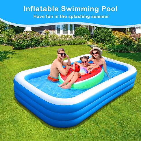 Sumbee Inflatable Swimming Kiddie Pool for Adults Kids Ages 6-12, Size 120" X 72" X 22" Large Blow Up Pool for Family Backyard Outdoor Toddler,Big Rectangle Pool for Children,Full-Sized,Blue in Saudi Arabia