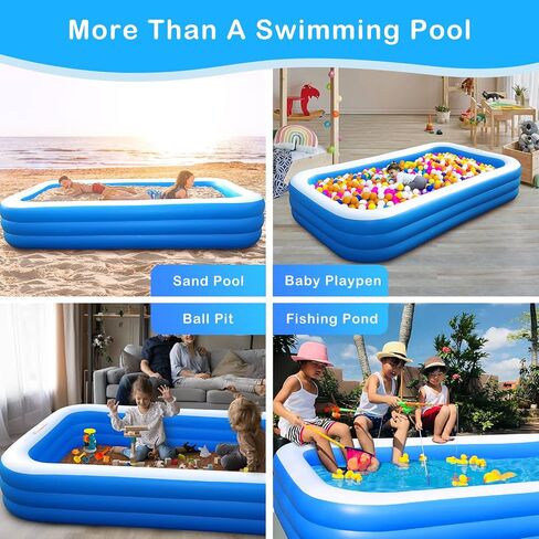 Sumbee Inflatable Swimming Kiddie Pool for Adults Kids Ages 6-12, Size 120" X 72" X 22" Large Blow Up Pool for Family Backyard Outdoor Toddler,Big Rectangle Pool for Children,Full-Sized,Blue in Saudi Arabia
