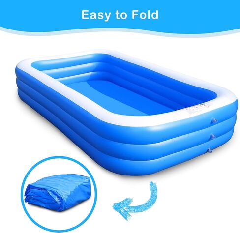 Sumbee Inflatable Swimming Kiddie Pool for Adults Kids Ages 6-12, Size 120" X 72" X 22" Large Blow Up Pool for Family Backyard Outdoor Toddler,Big Rectangle Pool for Children,Full-Sized,Blue in Saudi Arabia