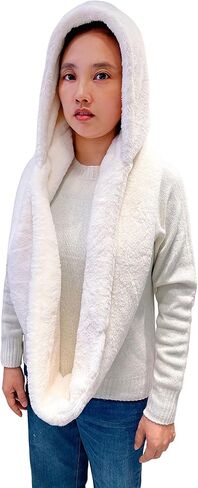 Lina & Lily Faux Fur Hood & Infinity Scarf Combo Winter Head Neck Wrap for Women Men in Saudi Arabia
