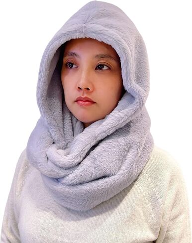 Lina & Lily Faux Fur Hood & Infinity Scarf Combo Winter Head Neck Wrap for Women Men in Saudi Arabia