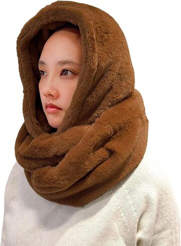 Lina & Lily Faux Fur Hood & Infinity Scarf Combo Winter Head Neck Wrap for Women Men in Saudi Arabia
