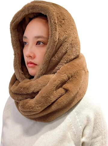 Lina & Lily Faux Fur Hood & Infinity Scarf Combo Winter Head Neck Wrap for Women Men in Saudi Arabia