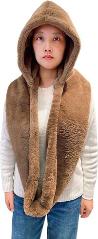 Lina & Lily Faux Fur Hood & Infinity Scarf Combo Winter Head Neck Wrap for Women Men in Saudi Arabia
