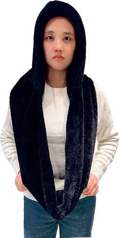 Lina & Lily Faux Fur Hood & Infinity Scarf Combo Winter Head Neck Wrap for Women Men in Saudi Arabia