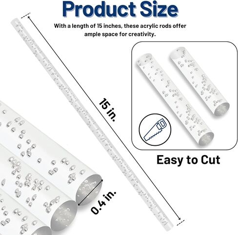 6 Pcs15 Inch Acrylic Dowel Rods Sticks, 0.4 Inch Diameter Round Plastic Rods for DIY Crafts Stakes Plant Stakes Curtain Pulls Retaining Rods Shower Rods in Saudi Arabia
