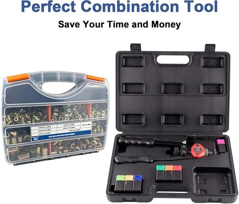 TR TOOLROCK 860 قطعة SAE مجموعة متنوعة من صواميل البرشام ومجموعة مسدس صامولة 13 بوصة، SAE UNC 6#-32 8#-32 10#-24 1/4"-20 5/16"-18 3/8"-16 1/ 2 "-13، مجموعة صامولة برشام مع حقيبة حمل متينة in Kuwait