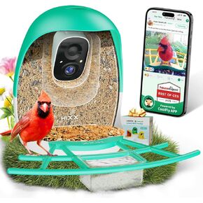 جهاز تغذية الطيور الذكي من HIXX مع كاميرا، تحديد الطيور بالذكاء الاصطناعي والتقاط تلقائي، كاميرا حية بدقة 2K HD لمشاهدة الطيور مع رؤية ليلية ملونة لهدايا محبي الطيور (أخضر الغابة) in Kuwait