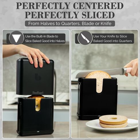 Bagel Slicer Cutter for Small and Large Bagels, Auto-Center, White | 7-Inch Bagel Cutter, Precision Blades slices Bread, Bagels, Muffins Evenly, Compact Design for Kitchen, Dishwasher safe in Saudi Arabia
