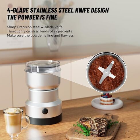 Portable Spice Grinder for Coffee Bean Spices and Seeds Electric Grinder with Stainless Steel Blades for Home Use (Silvery) in Saudi Arabia