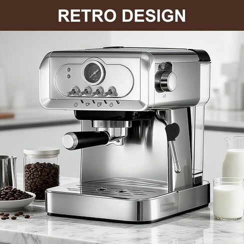 Espresso machine 20 Bar, Espresso Maker with Powerful Steam Milk Frother, Stainless Steel Coffee Machine with Fast Heating System for Cappuccino, Latte in Saudi Arabia
