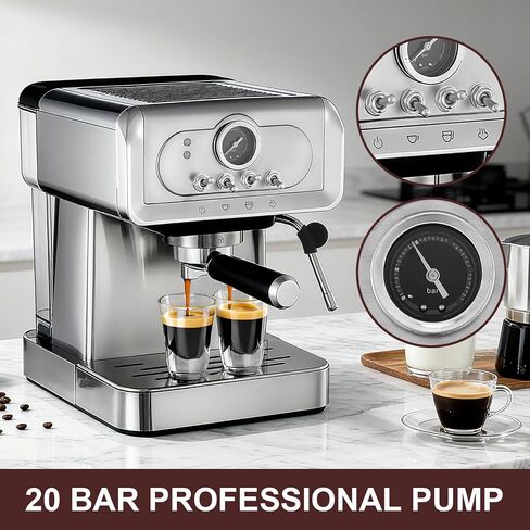 Espresso machine 20 Bar, Espresso Maker with Powerful Steam Milk Frother, Stainless Steel Coffee Machine with Fast Heating System for Cappuccino, Latte in Saudi Arabia