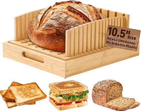 قطاعة الخبز للأرغفة المصنوعة منزليًا والعجين المخمر - قطاعة خبز الخيزران القابلة للتعديل مقاس 10.5 بوصة، سطح مطور خالٍ من الخدوش، مثالية للخبز الحرفي والمحلي الصنع in Kuwait