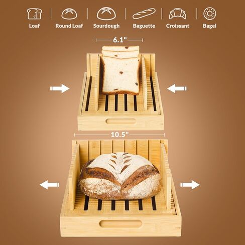 قطاعة الخبز للأرغفة المصنوعة منزليًا والعجين المخمر - قطاعة خبز الخيزران القابلة للتعديل مقاس 10.5 بوصة، سطح مطور خالٍ من الخدوش، مثالية للخبز الحرفي والمحلي الصنع in Kuwait