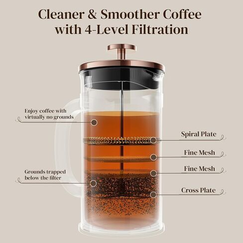 Veken French Press Coffee Maker 34oz,No Plastic Touching Cafe,Thickened Borosilicate Glass Stainless Steel Brewer,Cold Brew Cafetera Teapot for Kitchen Travel Camping,Gifts,Bar Accessories,Dark Pewter in Kuwait
