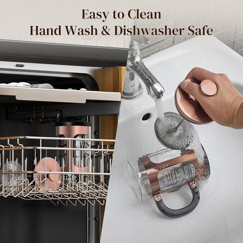 Veken French Press Coffee Maker 34oz,No Plastic Touching Cafe,Thickened Borosilicate Glass Stainless Steel Brewer,Cold Brew Cafetera Teapot for Kitchen Travel Camping,Gifts,Bar Accessories,Dark Pewter in Kuwait