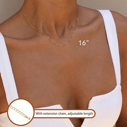 Vavily Minimalist Thin Gold Chain 18K Gold Thin Box Chain Necklace Short Small Gold Chain Choker Necklaces for Women in Saudi Arabia