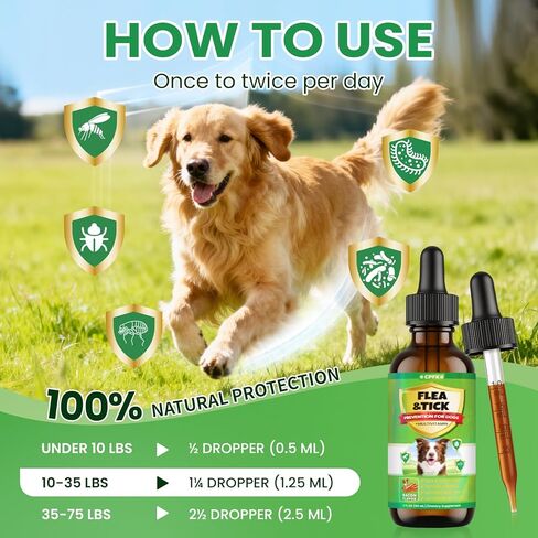 Flea and Tick Prevention for Dogs, 60 ML (2 FL OZ) 2 Pack Natural Oral Flea and Tick Drops for Dogs Containing Multivitamin All Breeds and Sizes Fleas Control for Dog Bacon Flavor in Kuwait