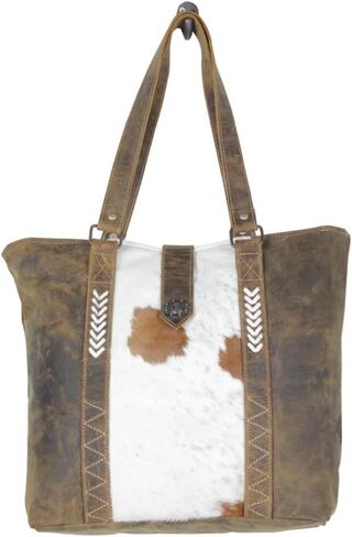 Myra Bag Mixed Upcycled Canvas & Cowhide Leather Messenger Bag S-1214, Brown in Saudi Arabia