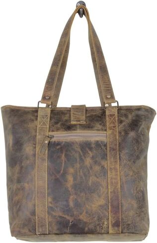 Myra Bag Mixed Upcycled Canvas & Cowhide Leather Messenger Bag S-1214, Brown in Saudi Arabia