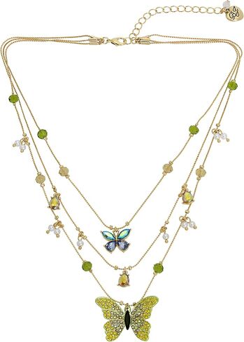 Betsey Johnson Woven Mixed Multi-Colored Bead Flower Heart Illusion Necklace in Saudi Arabia
