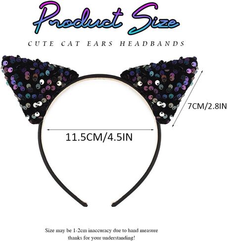 Catery Glitter Cat Ears Headbands Sequins Cat Ear Hair Hoop Halloween Party Costume Headwear Hair Accessory for Women,Girls in Saudi Arabia