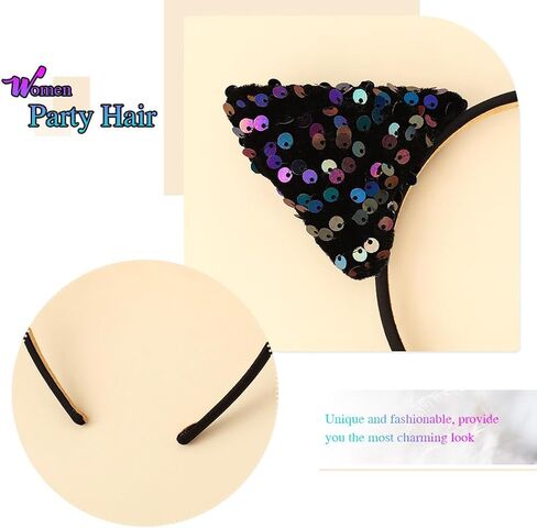 Catery Glitter Cat Ears Headbands Sequins Cat Ear Hair Hoop Halloween Party Costume Headwear Hair Accessory for Women,Girls in Saudi Arabia