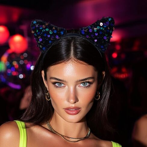Catery Glitter Cat Ears Headbands Sequins Cat Ear Hair Hoop Halloween Party Costume Headwear Hair Accessory for Women,Girls in Saudi Arabia