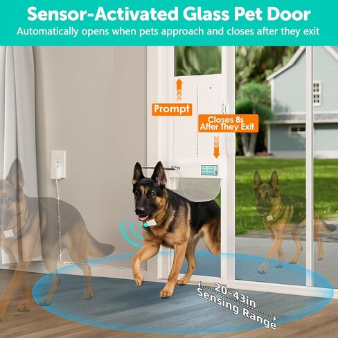 باب زجاجي منزلق أوتوماتيكي للكلاب مع مستشعر للياقة، باب هزلي كهربائي كبير جدًا لأبواب زجاجية منزلقة، ارتفاع منزلق قابل للتعديل من 76 بوصة إلى 80-11/16 بوصة، مضاد للقرص، يناسب الكلاب الكبيرة جدًا حتى 220 رطلاً (XL) in Kuwait