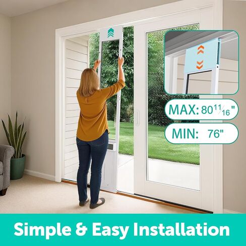 باب زجاجي منزلق أوتوماتيكي للكلاب مع مستشعر للياقة، باب هزلي كهربائي كبير جدًا لأبواب زجاجية منزلقة، ارتفاع منزلق قابل للتعديل من 76 بوصة إلى 80-11/16 بوصة، مضاد للقرص، يناسب الكلاب الكبيرة جدًا حتى 220 رطلاً (XL) in Kuwait