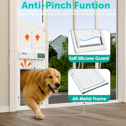 باب زجاجي منزلق أوتوماتيكي للكلاب مع مستشعر للياقة، باب هزلي كهربائي كبير جدًا لأبواب زجاجية منزلقة، ارتفاع منزلق قابل للتعديل من 76 بوصة إلى 80-11/16 بوصة، مضاد للقرص، يناسب الكلاب الكبيرة جدًا حتى 220 رطلاً (XL) in Kuwait