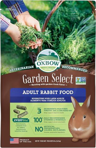 طعام الأرانب من Oxbow Garden Select، أرنب بالغ، مصنوع من قش تيموثي، حبيبات طعام الحيوانات الأليفة الغنية بالفيتامينات والمعادن، مستلزمات الأرنب، صنع في الولايات المتحدة الأمريكية، عالي الألياف، حقيبة بوزن 4 رطل in Kuwait